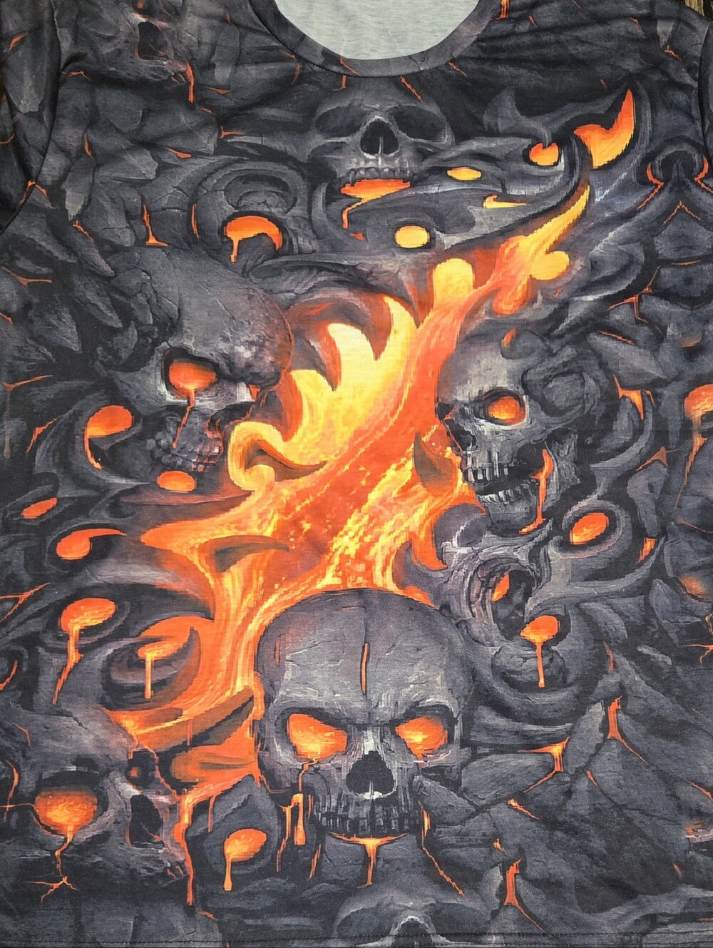 Men's Black Graphic Skull Flame T-Shirt